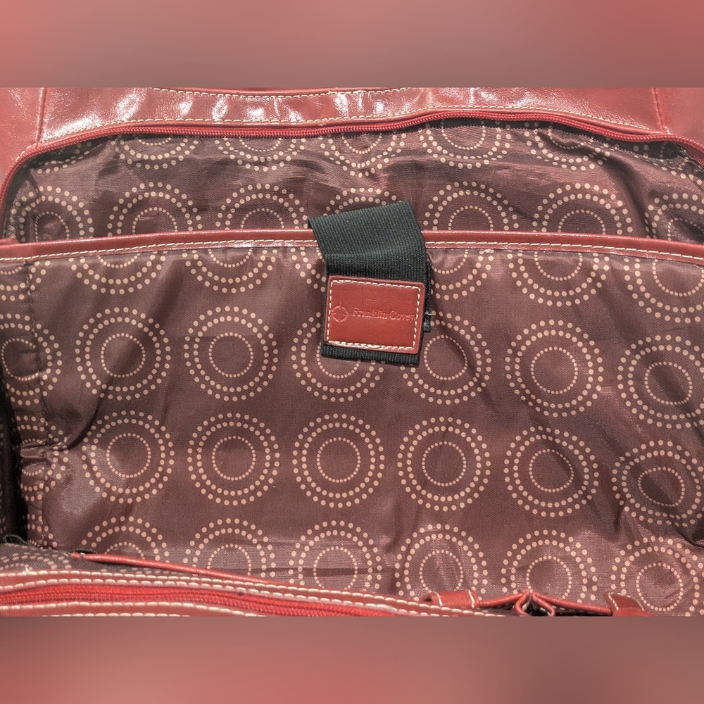 Franklin Covey Heritage Travelware Laptop Bag Triple Gusset Red Maroon Tote - Picture 15 of 16